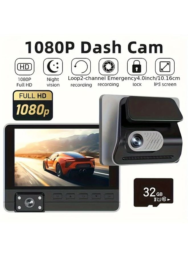 كاميرا مزدوجة 32 جيجابايت بطاقة 1080P كاميرا داش كاملة الدقة مع رؤية ليلية فائقة تسجيل حلقي - Image 1